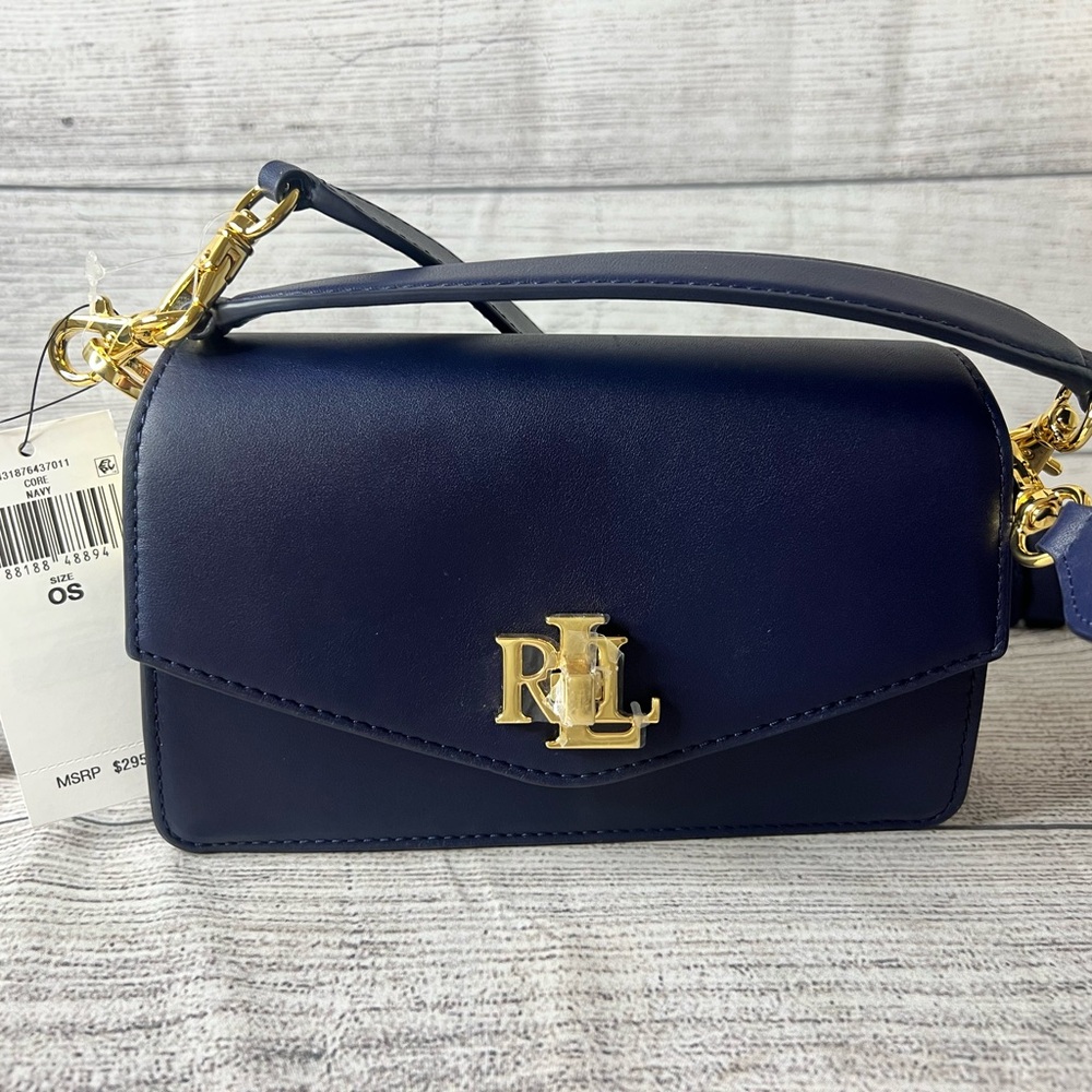 Ralph Lauren Navy Blue Leather Crossbody with Gold Hardware